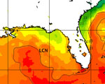 graphic showing sea surface temperatures in the Gulf of Mexico